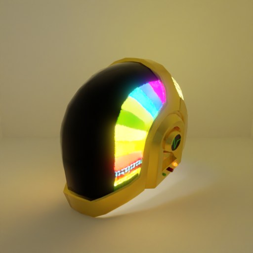 The helmet, TRELLIS.2-Emission, emission on.